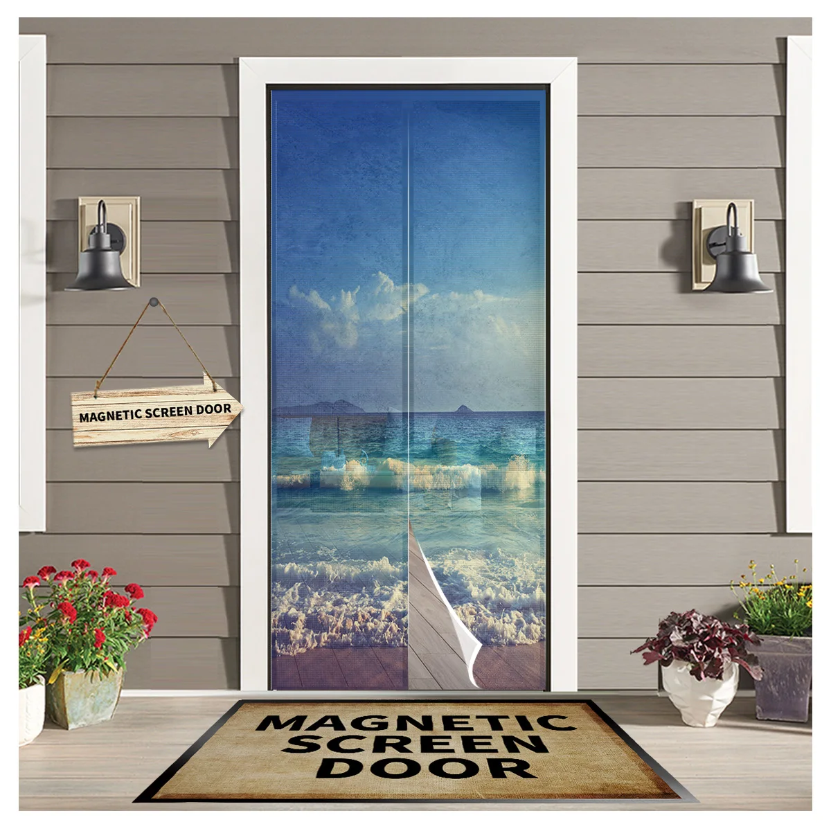 

Занавеска на дверь для кухни, защита от комаров, с изображением облаков, моря, пляжа, спальни, магнитная