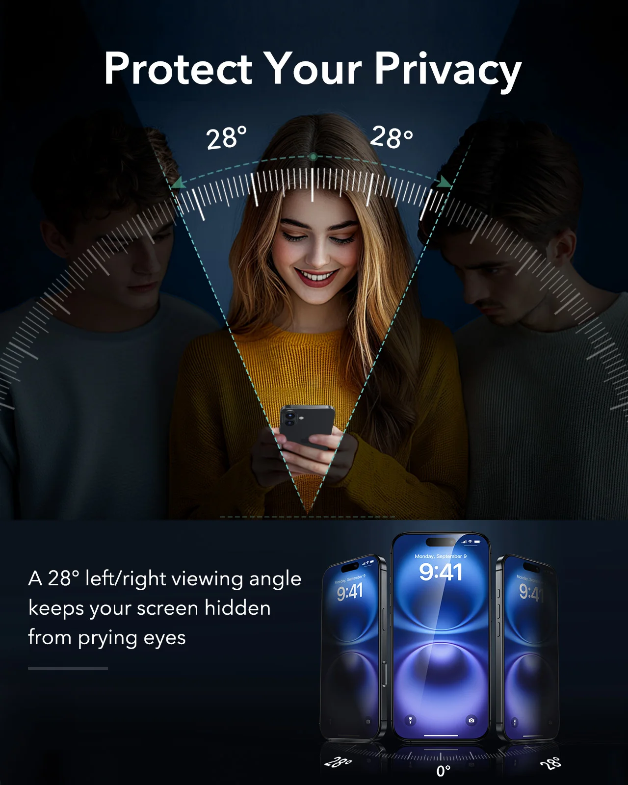 Фото Защитное стекло ESR Armorite Privacy 9H+ (3 шт.) для iPhone 16 Plus, 15 Plus, 14 Pro №3