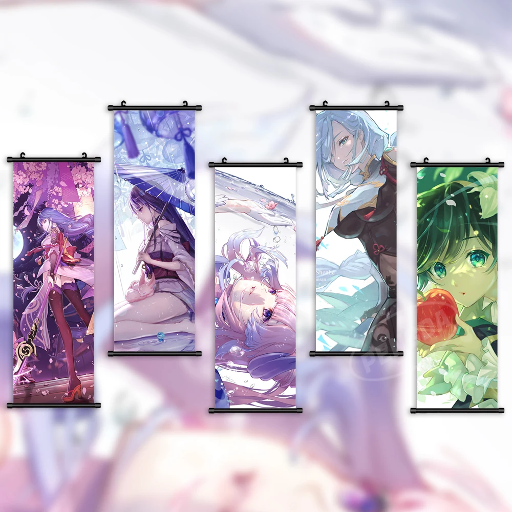 

Home Decor Prints Genshin Impact Wall Art Barbatos Poster Canvas HD Anime Pictures Beelzebul Scroll Hanging Painting Living Room