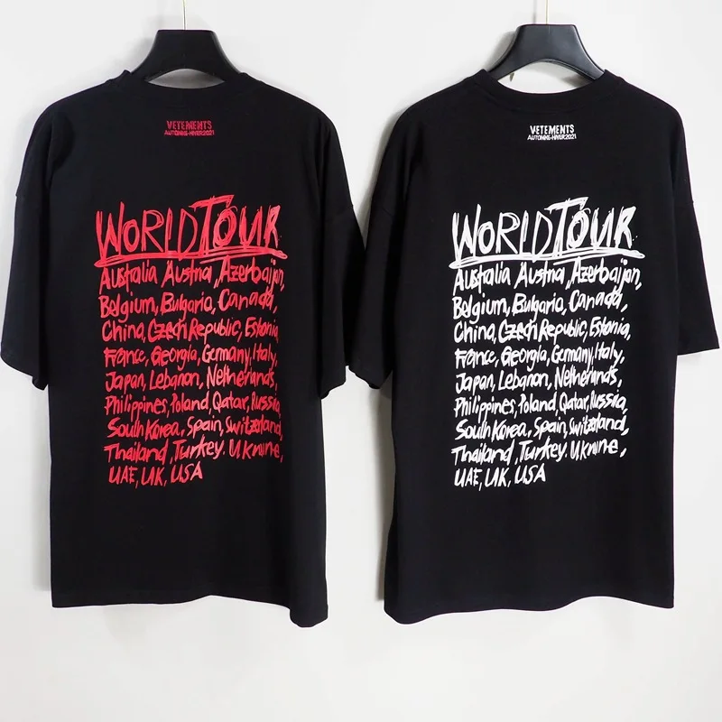 

22ss Vetements Back Graffiti Letters Logo Print T-Shirt Men Women High Street Fashion Loose Black T-Shirt Top
