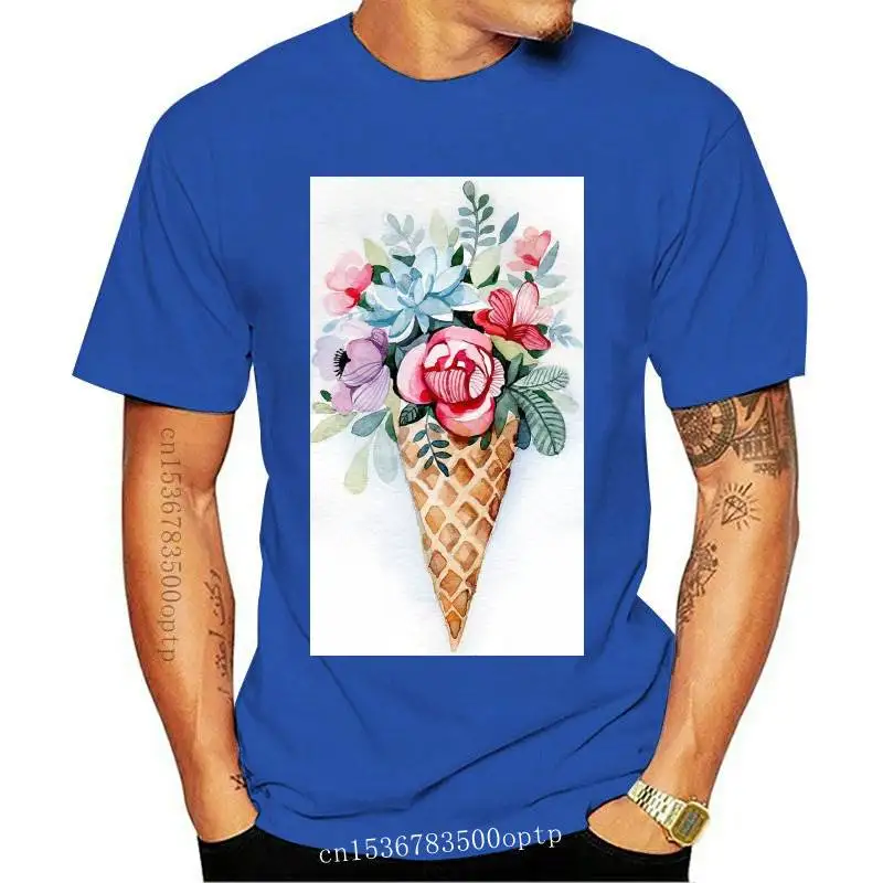 

FASHION Womens T-shirts Short Sleeve Ice Cream Flower 90s Cute Floral Women Print Ladies Top T Graphic Female Tee T-Shirt