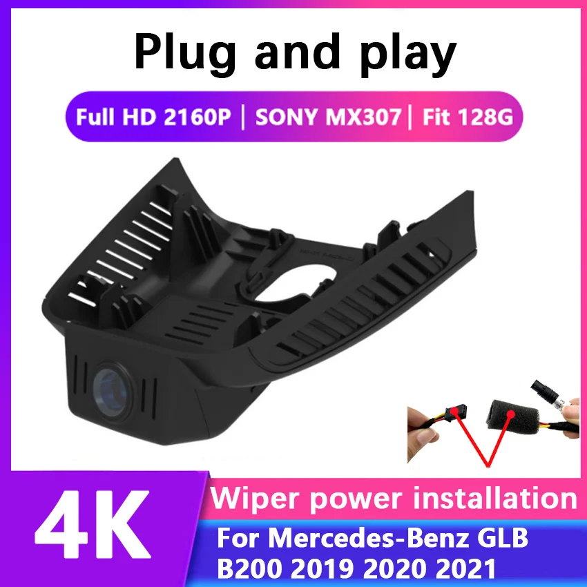 

Новый Автомобильный видеорегистратор 4K Plug and play, видеорегистратор с Wi-Fi, видеорегистратор для Mercedes-Benz GLB B200 2019 2020- 2023 FULL HD, ночное видение
