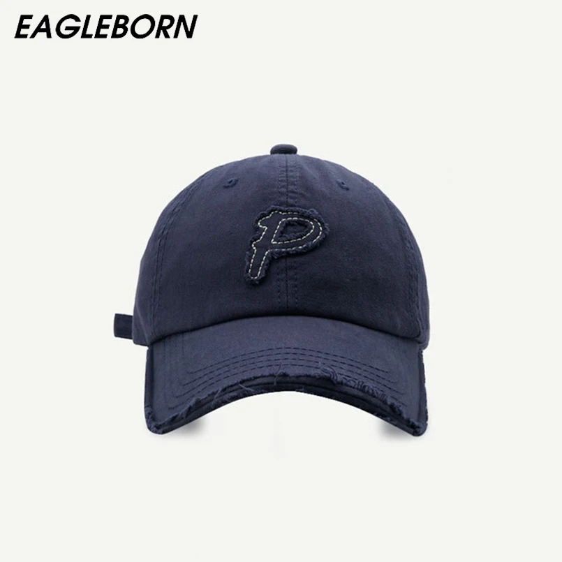 

Модная Повседневная бейсбольная кепка с буквой P, Женская рваная Кепка, Высококачественная модная шапка, кепка для пар, Мужская трендовая бейсболка с потертостями с буквами