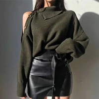 buttons warm basic knitted tops female pullovers 2021 winter stylish korean turtleneck full sleeve sweater jumpers for women