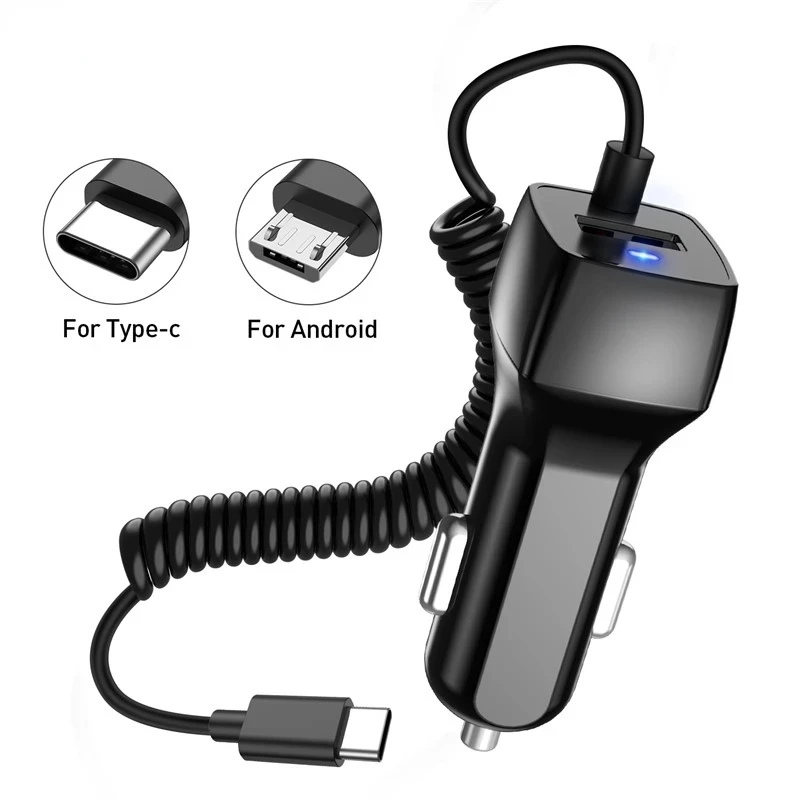 

USB Car Phone Charger For Samsung S10 S9 Plus Car-charger Micro USB Type C Cable Fast Quick Charge For Xiaomi