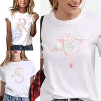 summer short sleeve lovely trend pink flower printed t shirt fashion t shirt for women o neck tops harajuku casual pullover tees