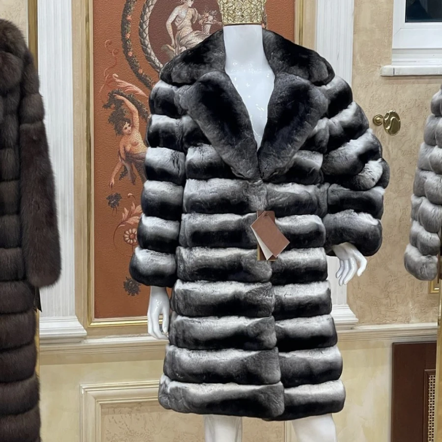 

Женское длинное зимнее пальто из натурального меха, женская куртка из шиншиллового меха, роскошная теплая куртка
