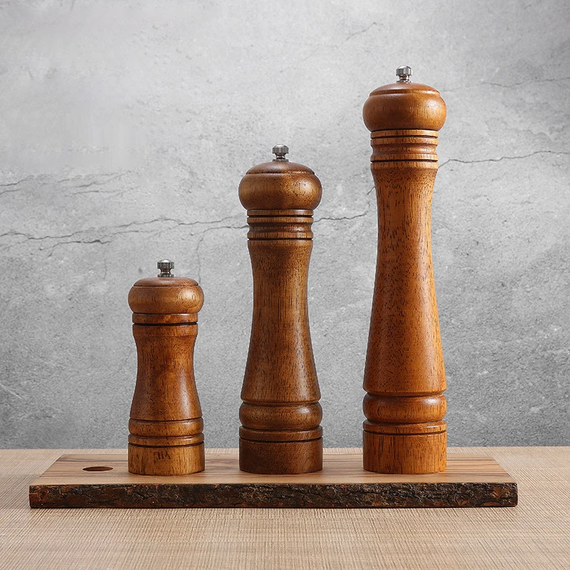 

5" 8" 10" Wood Grinder Pepper Mill Manual Pepper Ceramic Core Sichuan Pepper Sea Salt Seasoning Bottle Base Set Kitchen Tools