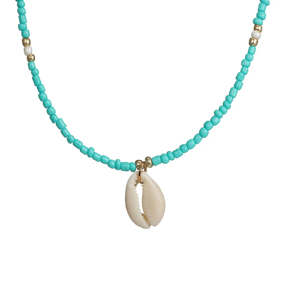 

Natural Conch Shell Necklace Bohemian Style Neck Chain Choker Blue