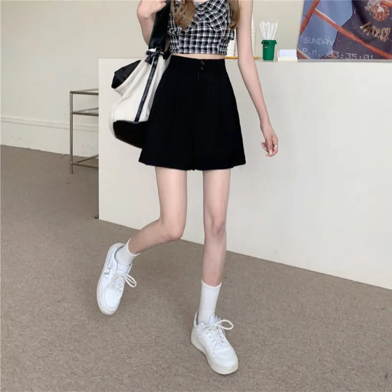 2023 High Waist Casual Loose Shorts Women New Arrival Summer A Line Wide Leg Solid Color All-match Ladies Short Shorts W09
