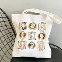 new kawaii cats cute print handbag cartoon harajuku fashion aesthetic large capacity foldable for reuse bag femaleshopping bags