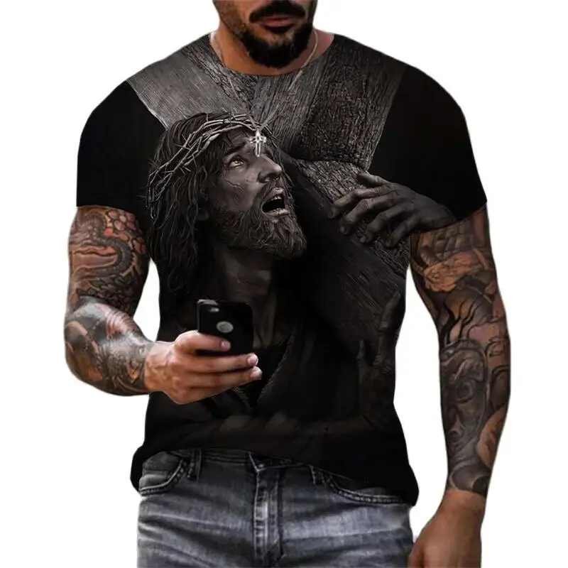 

2023 Summer New Men's and Women's Short Sleeve T-shirts, Summer Casual, 3D Jesus Christ Print, Fashion, Harajuku, Street Clothin