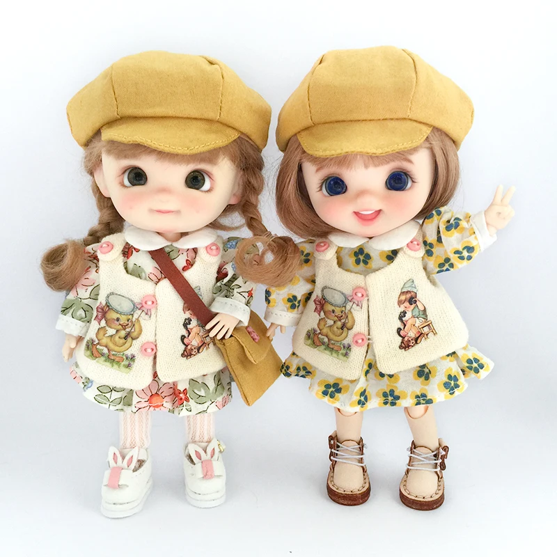 

Ob11 Ins Dress Clothes Suit Lolita Dolls Dress With Floral Pattern Outfit Skirt Hat For 1/12 Bjd Obitsu 11 Gsc Ymy P9 Molly Doll