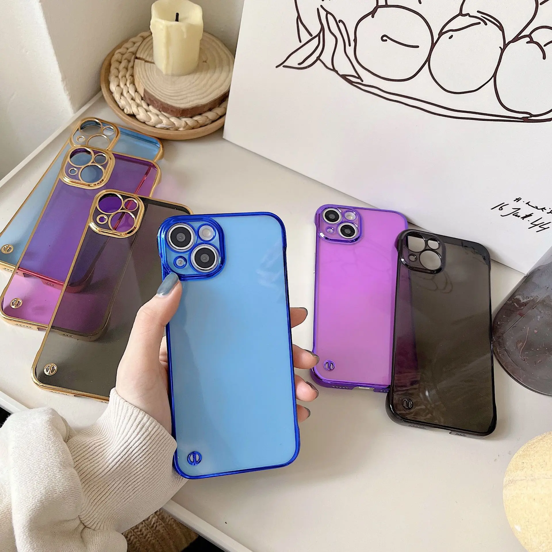 

Luxury Plating Candy Color Ultra-thin Phone Case For iPhone 11 12 13 14 Pro Max 14 Plus Shockproof Back Cover