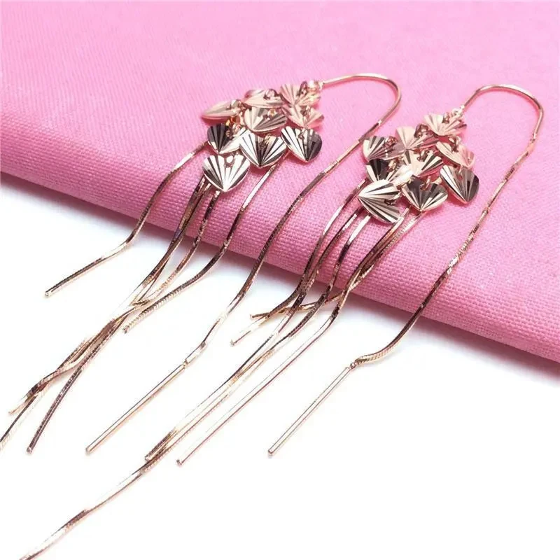 

Роскошные ювелирные изделия 585 фиолетовое золото сердце мягкая цепочка висячие серьги с кисточками для женщин элегантные серьги в дворцовом стиле из розового золота 14 к