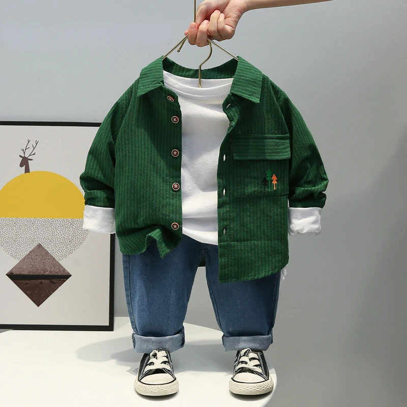 2022 Spring Autumn Baby Boys Clothing Sets Toddler Infant Clothes Outfits Kids Stripes Shirt+Jeans Toddler Street Wear FY10302