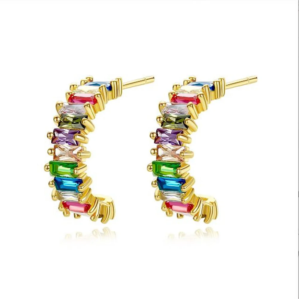 

Grier 2022 New Fashion Multicolor Zircon Crystal Earring Rainbow Party Stud Earrings for Ladies Gold Party Christmas Gift