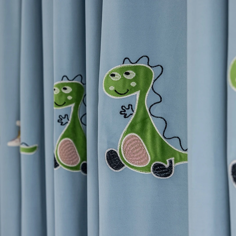 

Cartoon Dinosaur Blackout Curtains For Kids Baby Bedroom Modern Blue Children Window Drapes Lovely Sheer Tulle For Living room