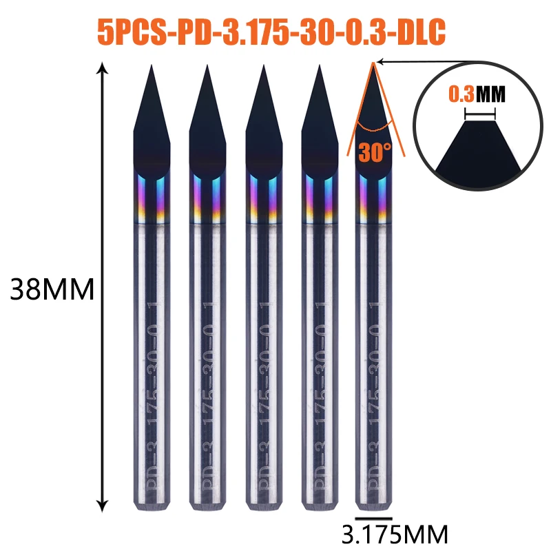 Dreanique 5 шт./лот 20 30 градусов карбид 3,175 мм хвостовик V с плоским дном для пластика