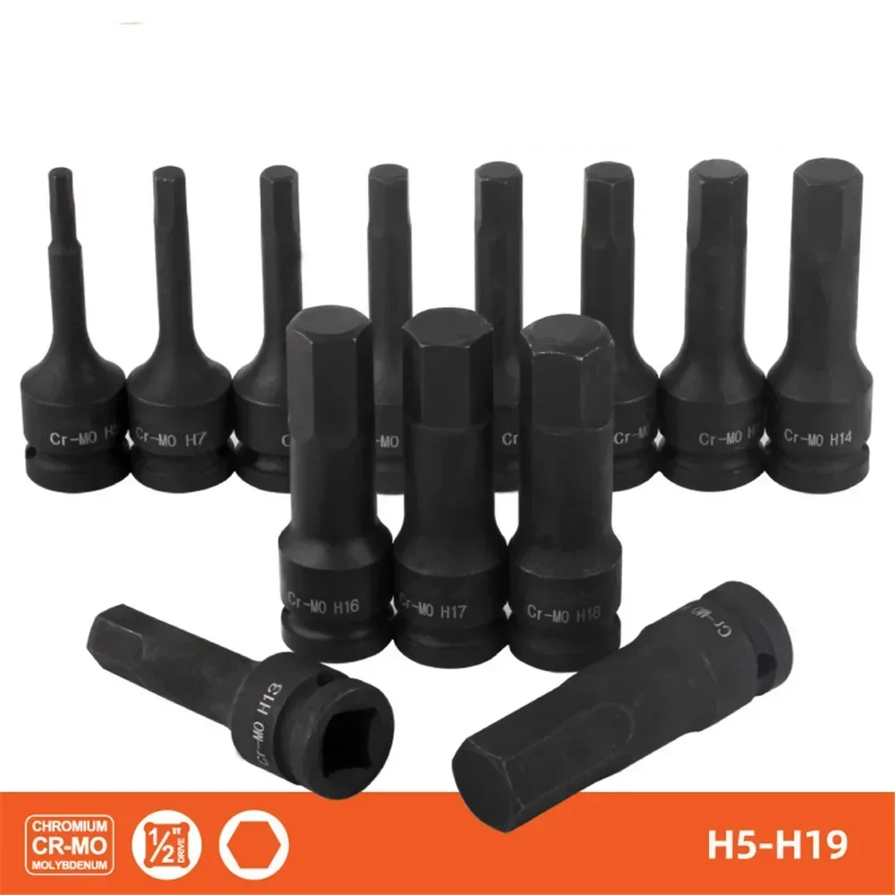 

Metric Bit Nuts Drive Power Socket Driver 1/2” Wrench Cr-v Bits Toolkit Drill Set Hexagonal Pneumatic Kit Driver Steel Tools Hex