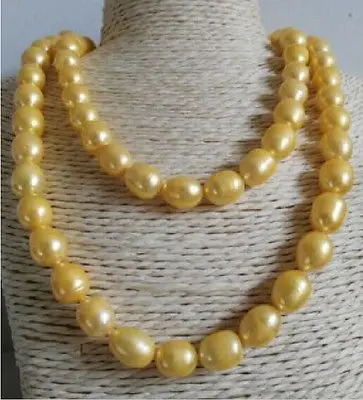 

32 INCH HUGE 9-10MM NATURAL SOUTH SEA GENUINE GOLDEN PEARL NECKLACE 14K GOLD CL