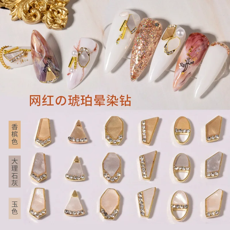 

3PCS Japanese Popular Net Red Manicure Smudge Marble Alloy Jewelry Jade Pattern Decorative Drill Nail Drill Two Sets