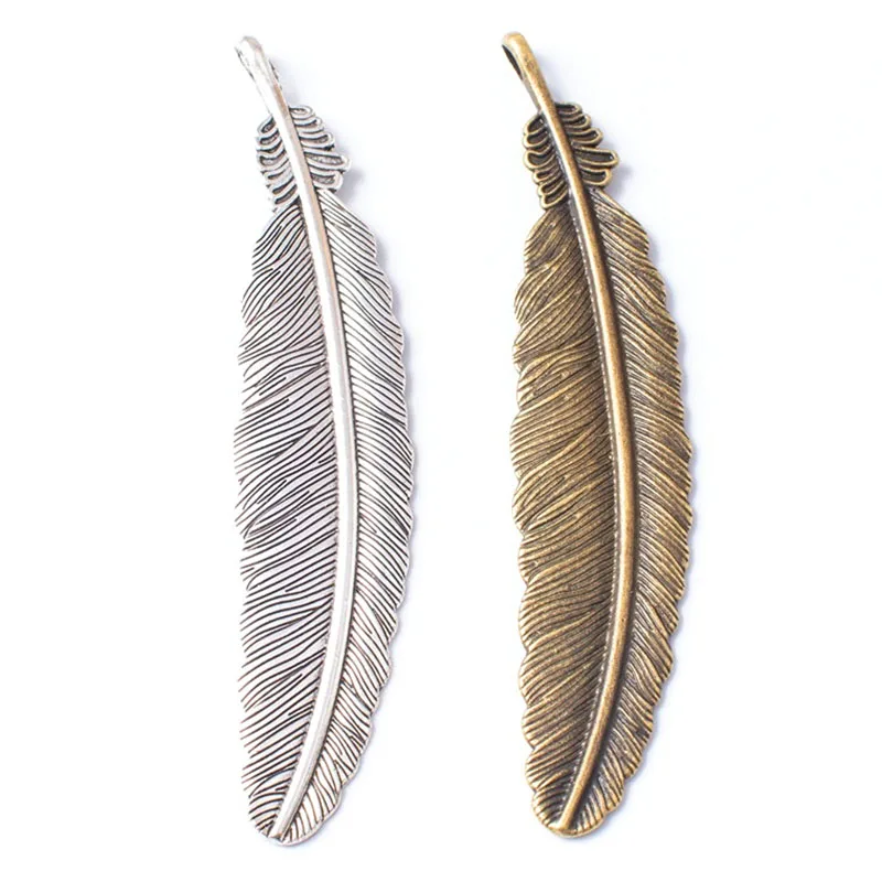 

WZNB 5Pcs 105x22mm Big Antique Silver Color Feather Charms for Jewelry Making Keychain Pendant Necklace Accessories Diy Material