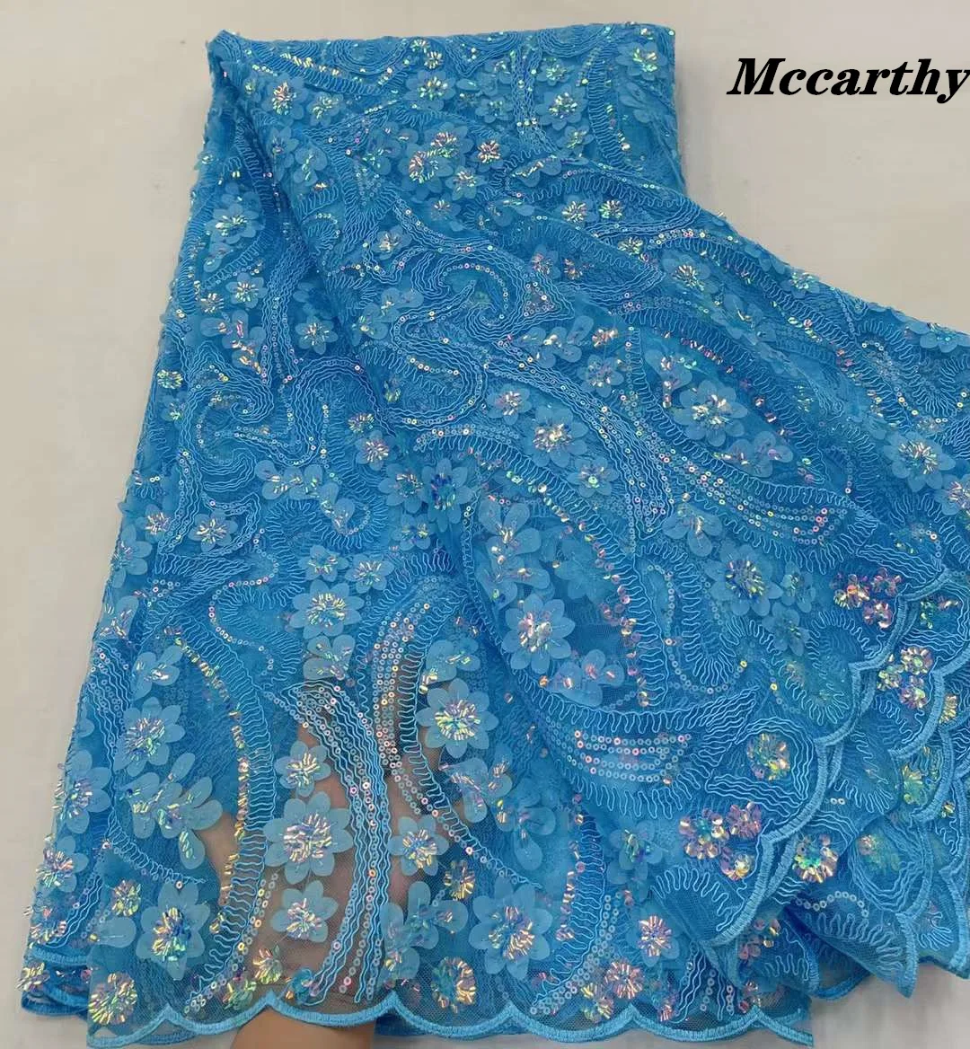 

New Bule Luxury African Sequins Lace Fabric 2022 French Tulle Net Lace,High Quality Net Embroidery Nigerian Wedding Party 5Y