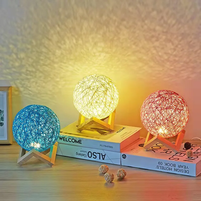 

USB 3D Rattan Ball LED Night Lights Moon Lamp for Bedroom Decor Sky Projection Romantic Dream Wall Lights for Home Wedding Gifts