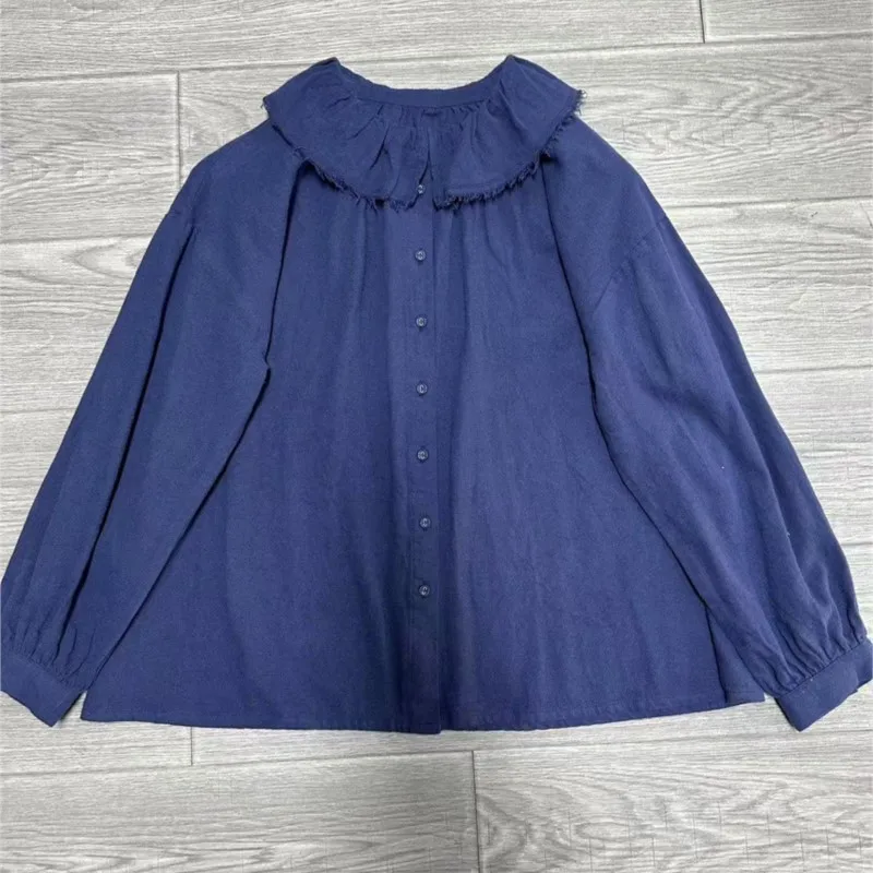 Johnature японская повседневная рубашка с длинными рукавами и кружевными лацканами