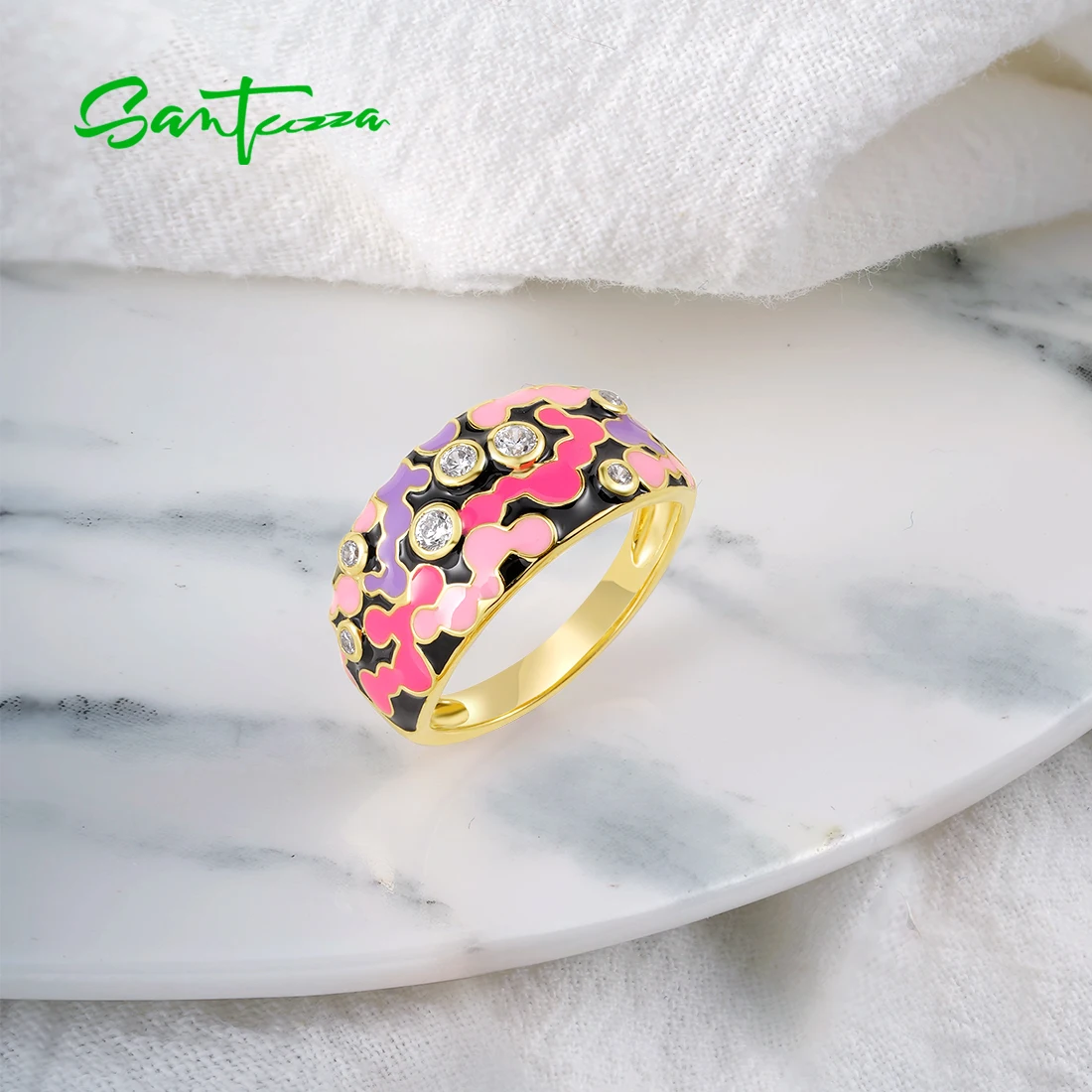 SANTUZZA кольца из чистого серебра 925 пробы для женщин, сверкающая эмаль, нерегулярные креативные подарки на день рождения, ювелирные изделия (art.: 3920cd5df73ba) - 3920cd5df73ba