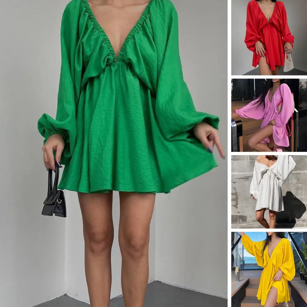 

Шикарное женское мини-платье с глубоким вырезом, повседневное трапециевидное летнее платье с большим подолом для выпускного вечера, свободное летнее платье для выпускного вечера, женская одежда