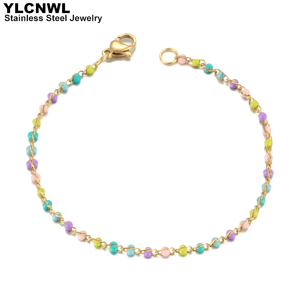 6-10 Inch Enamel Chain Bracelet For Women Girl Stainless Steel Gold Plated Cuff Bracelets Luxury Charms Femme Jewelry Gift 2022