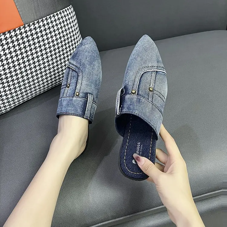 Купить Мужские Шлепанцы Из Джинсовой Ткани