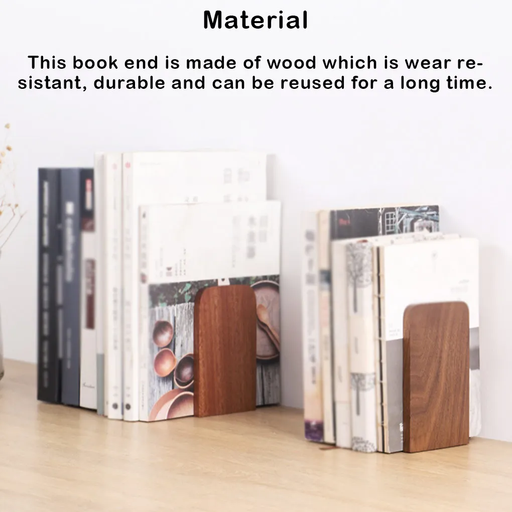 

2 Pieces Wood Book Ends Stand Holder Nonslip Space-saving Books Organizer Support Bookends Shelf Home Living Room