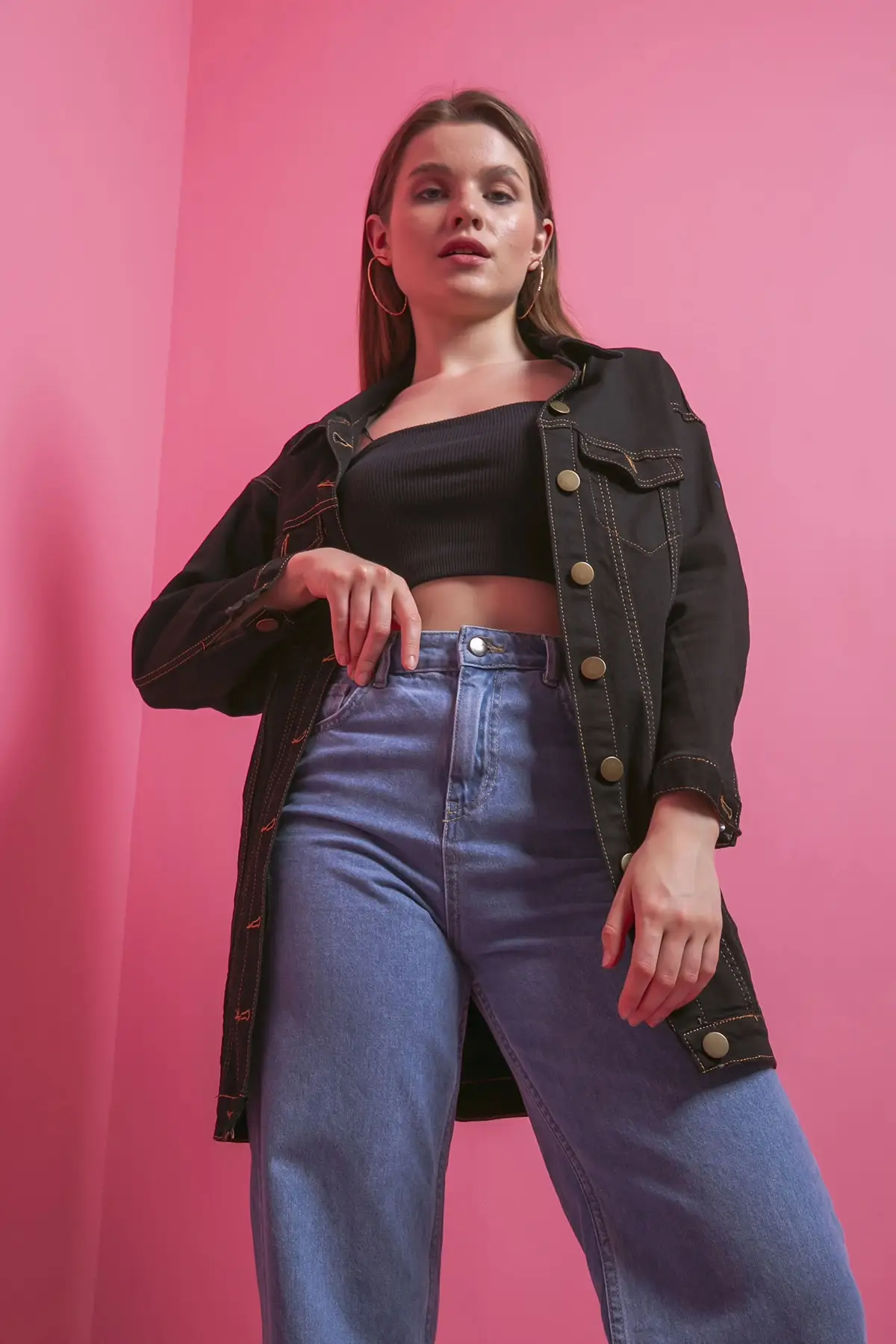 

Women's Fashion Denim Jacket Coat Black Jeans Jacket