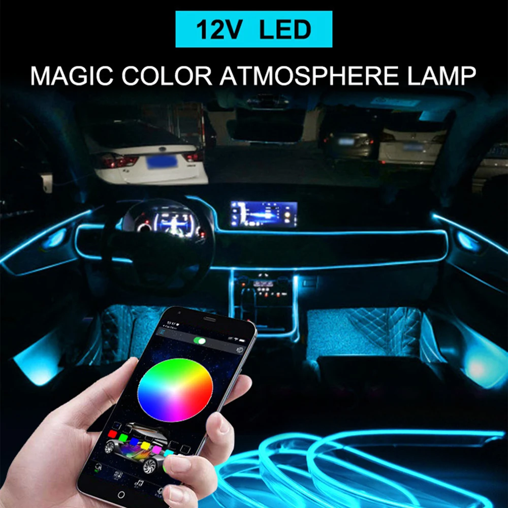 

14 в 1 5 м 12 В светодиодная автомобильная лампа освещения Гибкая Автомобильная интерьерная декоративная атмосфера проволочная полоса холодс...