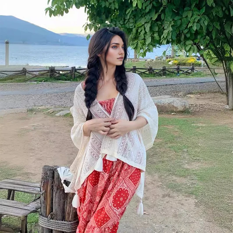 Лидер продаж Темпераментная Женская Вязаная Шаль с кисточками дизайнерская