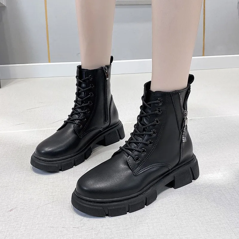 

Shoes Female 2023 Hot Sale Mid-Calf Women's Boots Versatile Modern Boots Women Zip Lace Up Round Toe Fretwork Heels Shoes Women