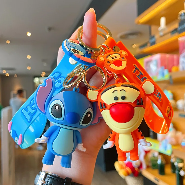 

6CM Anime Cartoon Mickey Mouse Minnie winnie the pooh Figure Keychains Donald Duck Stitch Piglet Key Chain Model Kid Toys Gift