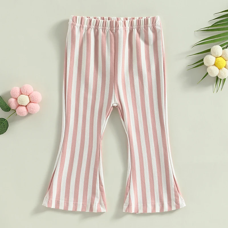 

Kids Clothes Girls Flare PantsTrendy Elastic Waist Striped Summer Long Trousers for Casual Daily Children's Clothing
