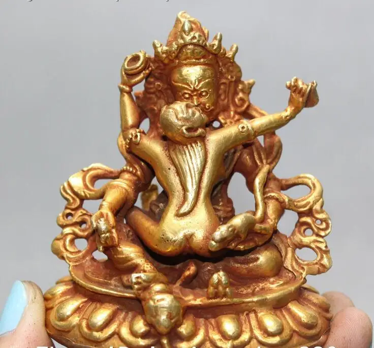 

Tibet Bronze Gilt Temple Happy Buddha Vajra Mandkesvara Yab-Yum Hold Kid Statue