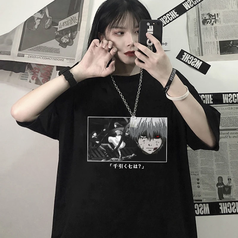 Футболка женская оверсайз с принтом японского аниме Токийский Гуль канеки Кен