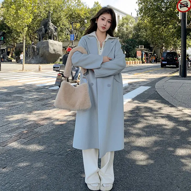 Женское шерстяное пальто средней длины элегантное Свободное на одной пуговице в