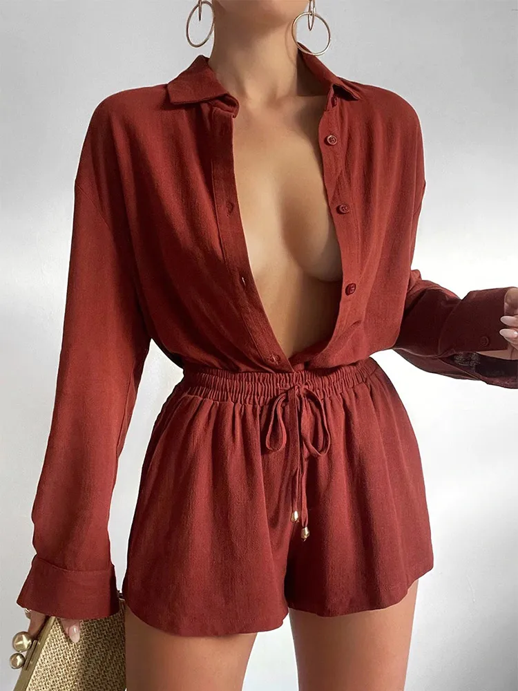 

Women Solid Two Piece Shorts Sets Oversized Shirt Top And High Waist Shorts Suits 2022 Summer Female Casual Loose Tracksuit