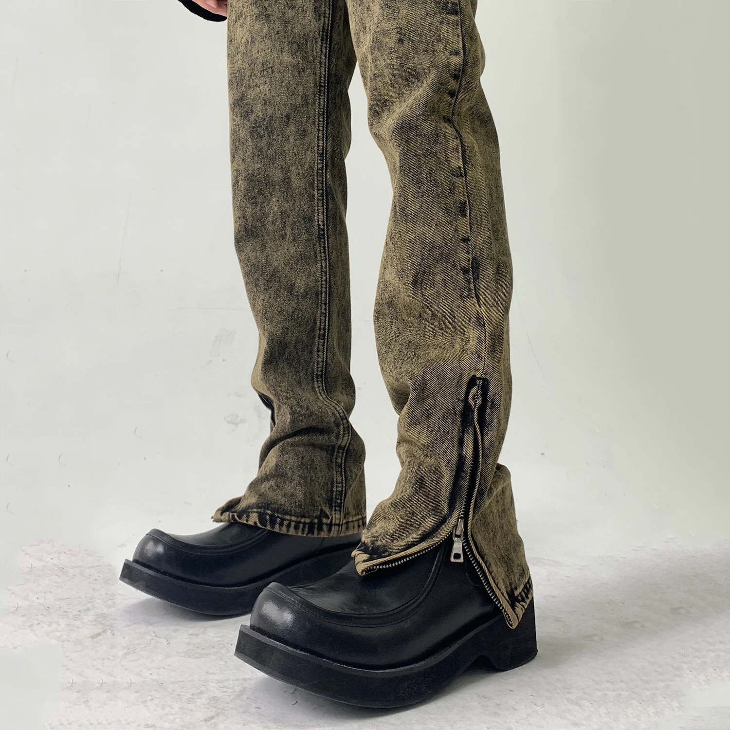 Washed Retro Men's Distressed Jeans Korean Style Street Trend Slim Fit Slim Side Zipper Casual Trousers Streetwear Men's Casual