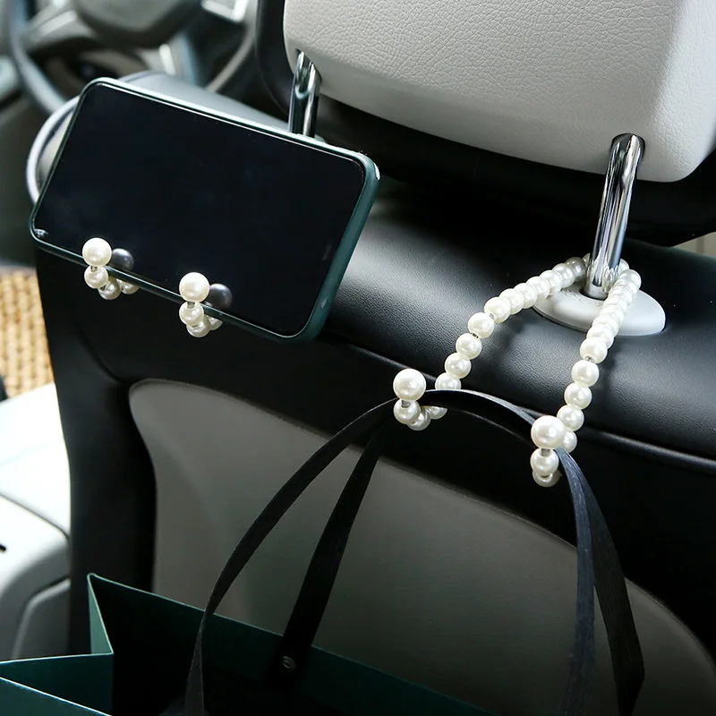 

Universal Multi-functional Pearl Car Hooks Seat Hanger For iPhone 12 Smartphone Car Phone Holder Women Auto Interior Accessories
