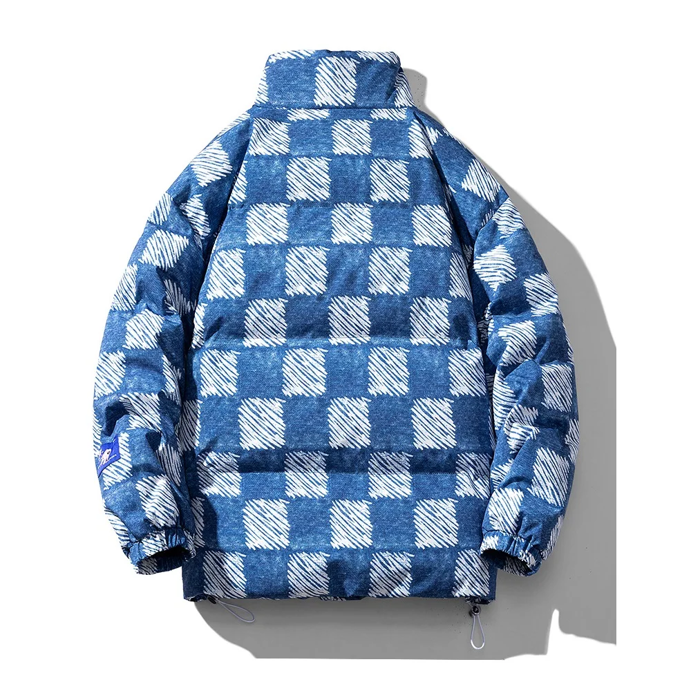 Winter Coat Men 2022 Thickened Checkerboard Thermal Jacket Fashion Printed Stand Collar Cotton Jackets Outdoor Sports Jacket