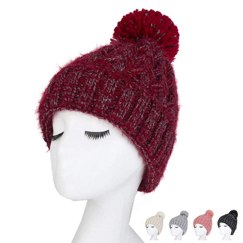 

Womens Beanie Hats Winter Cotton Soft Keep Warm Pom Pom Hat Girls Ladies Autumn Knitted Cap Woman Ski Cap Chapeau for Female