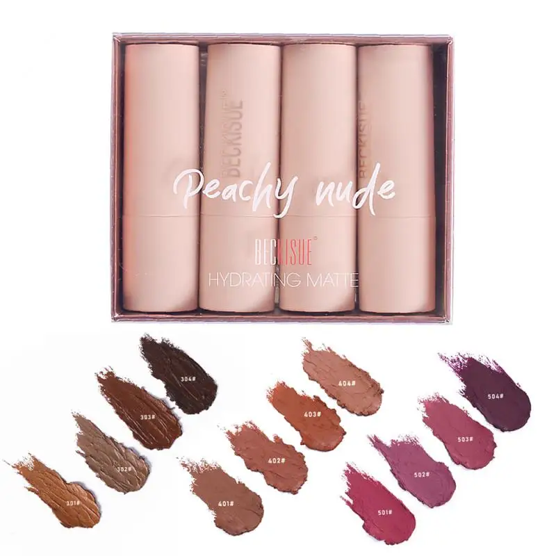 

4pcs/lot Creamy Matte Lipstick Intense Color Lipstick Brown Red Pink Lasting Lips Makeup Maquiagem Cosmetics TSLM1